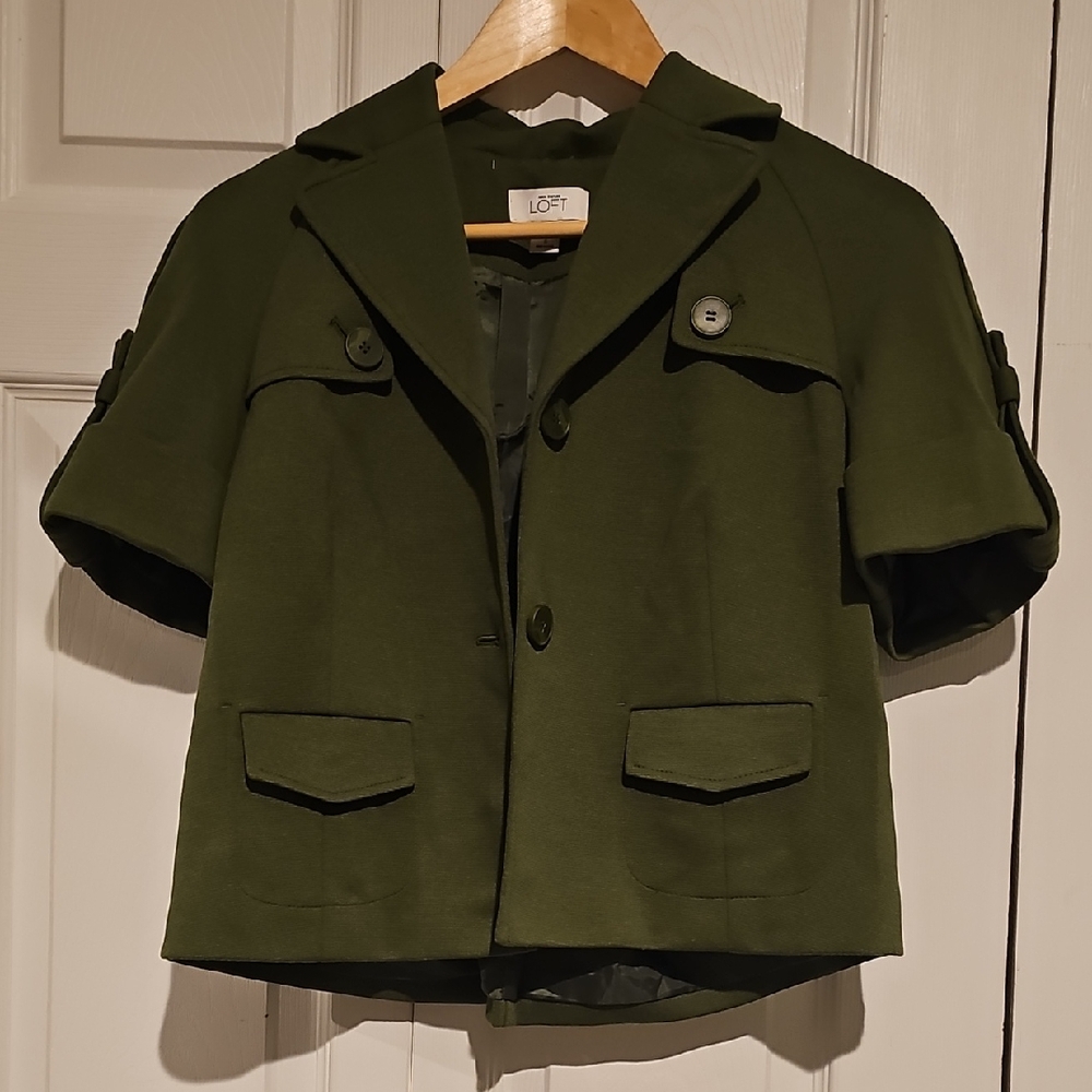 Ann Taylor LOFT Olive Green Short-Sleeve Blazer – Size 6 - Picture 2 of 6